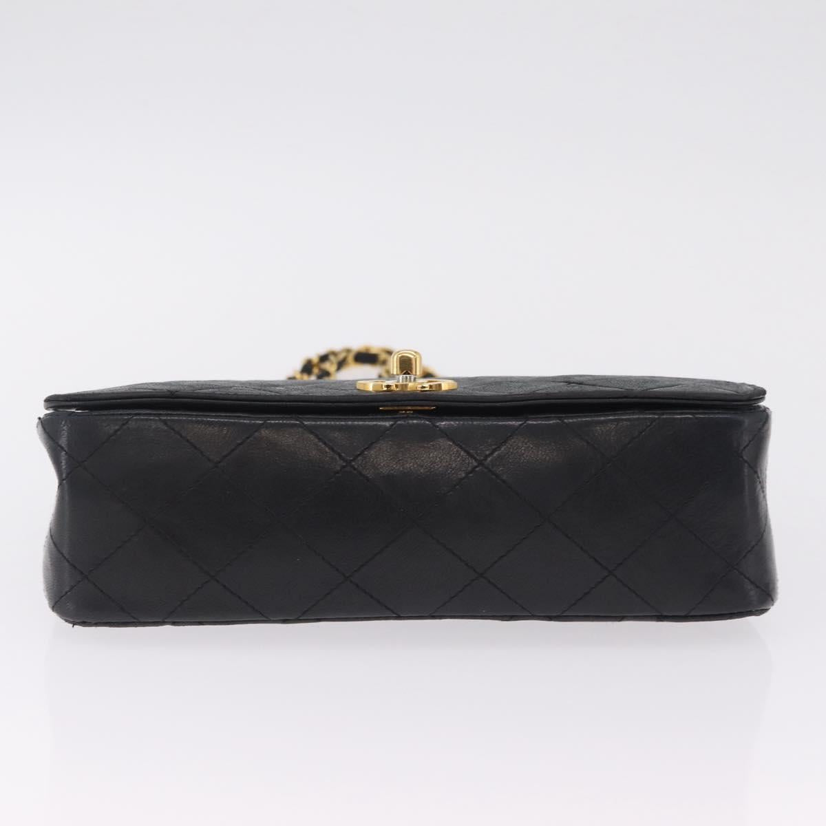 CHANEL Matelasse Chain Shoulder Bag Lamb Skin Black Gold Tone CC Auth 211072V