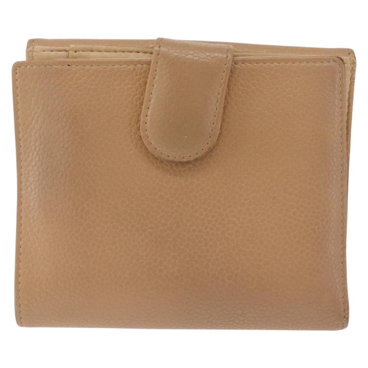 CHANEL Wallet Caviar Skin Beige CC Auth 211073
