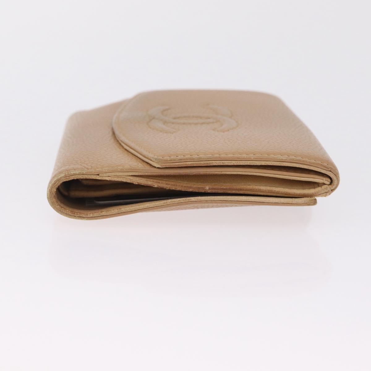 CHANEL Wallet Caviar Skin Beige CC Auth 211073