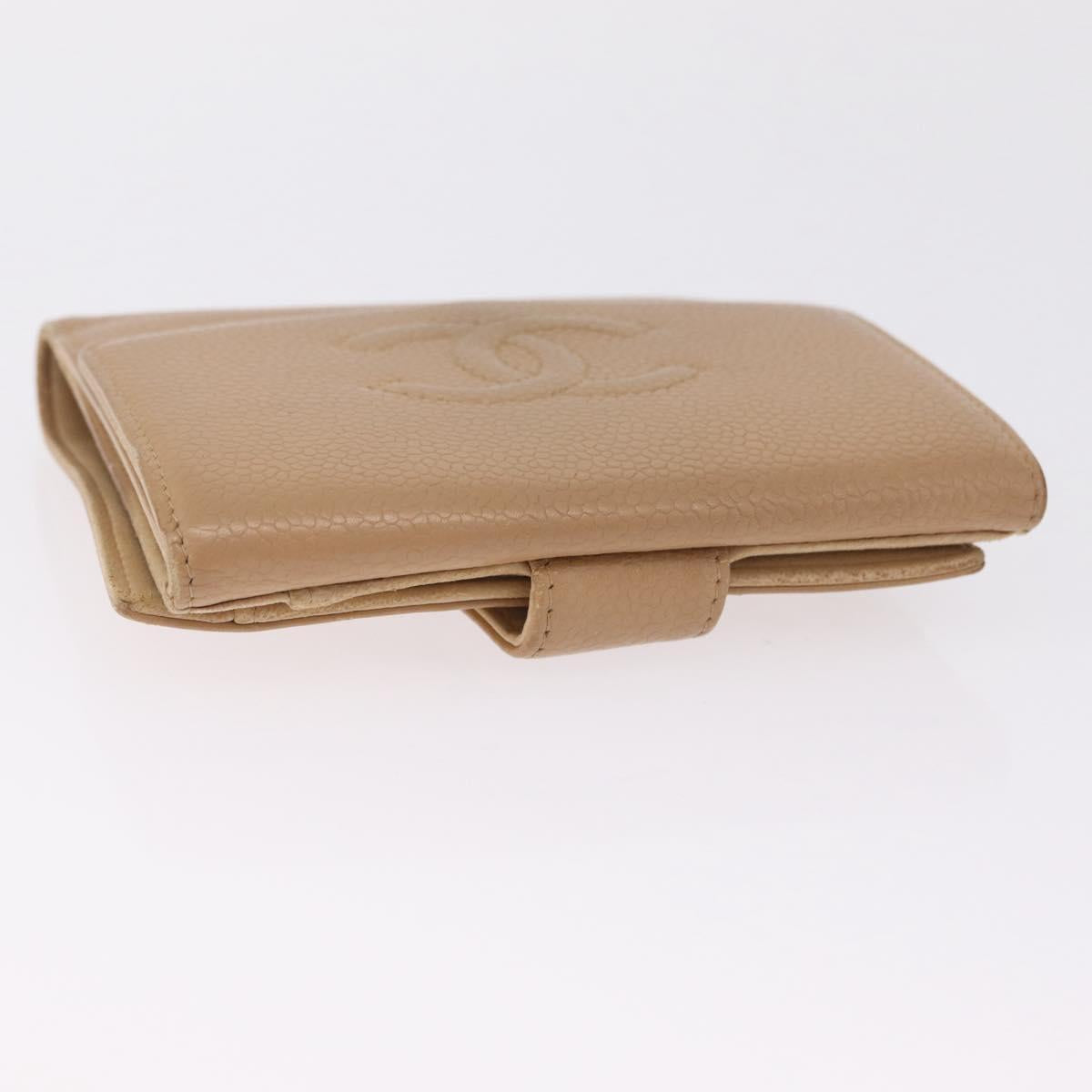 CHANEL Wallet Caviar Skin Beige CC Auth 211073