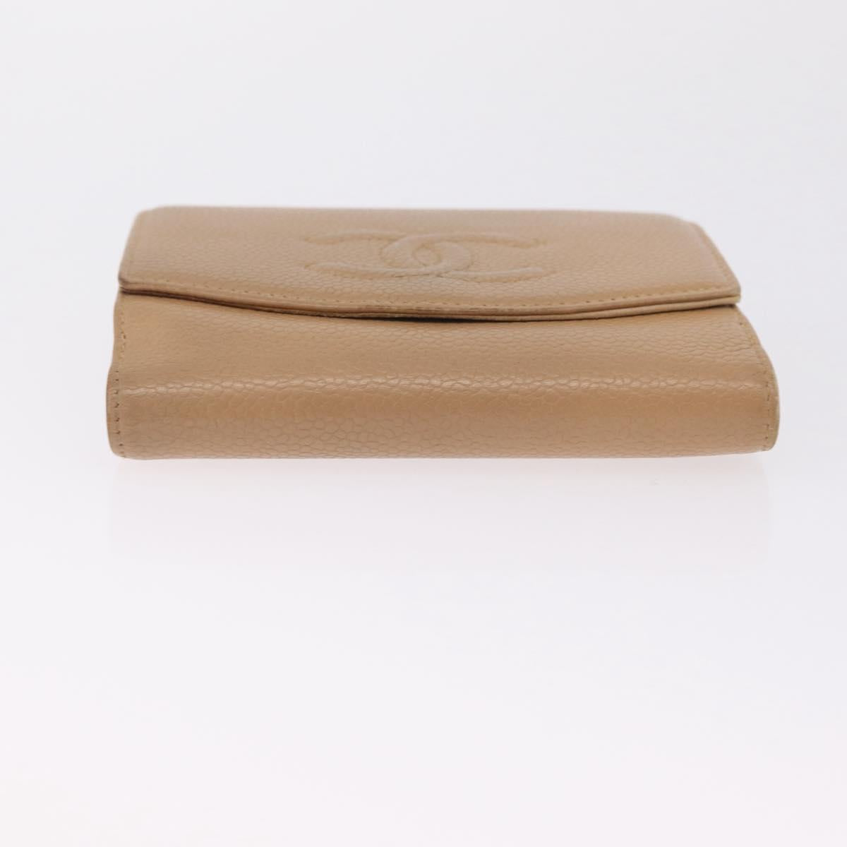 CHANEL Wallet Caviar Skin Beige CC Auth 211073