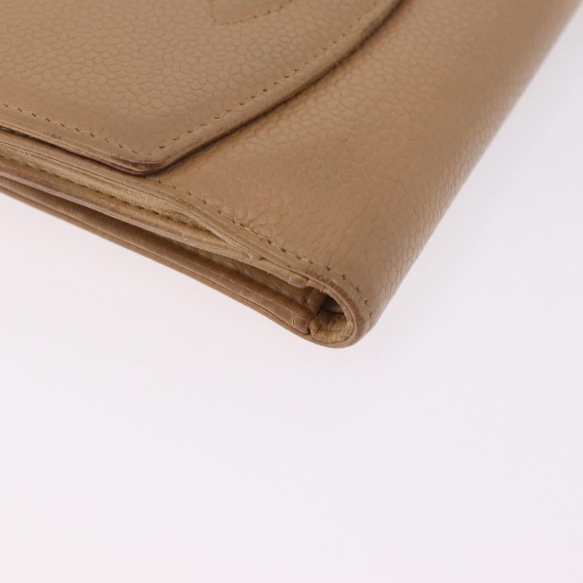 CHANEL Wallet Caviar Skin Beige CC Auth 211073
