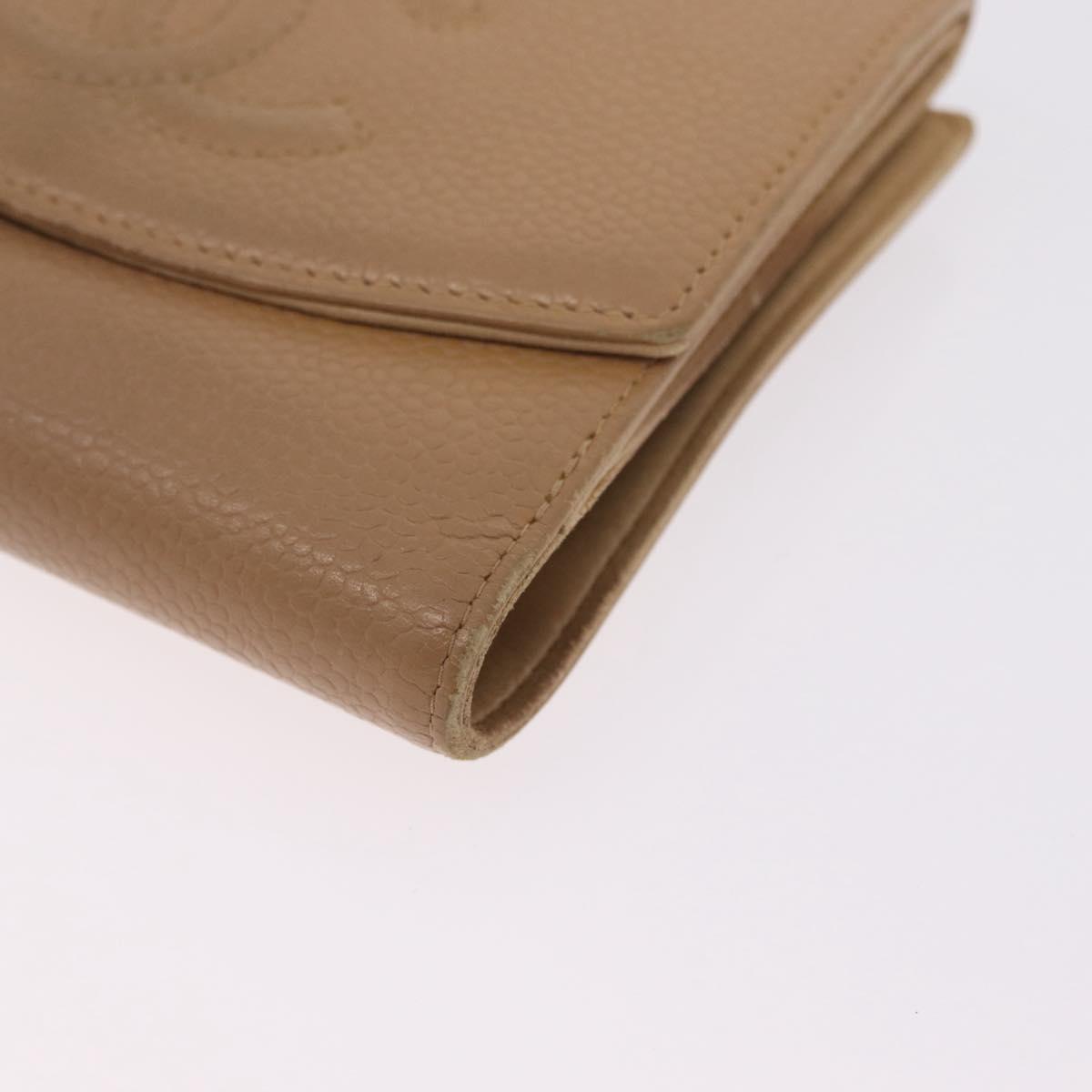 CHANEL Wallet Caviar Skin Beige CC Auth 211073