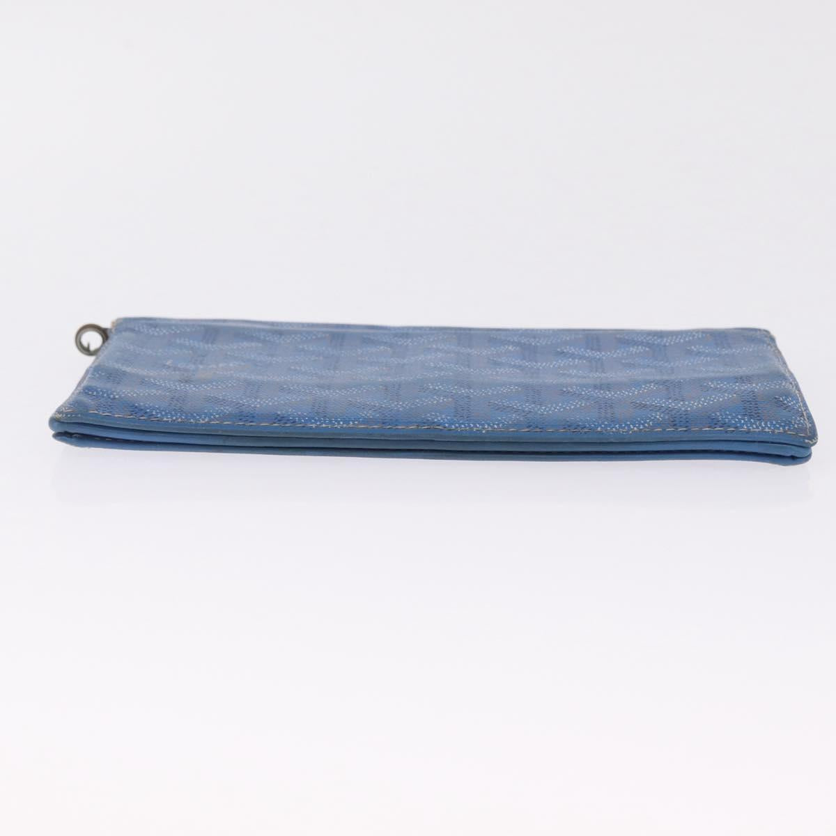 Goyard Herringbone Long Wallet PVC Leather Blue Silver Auth 211075