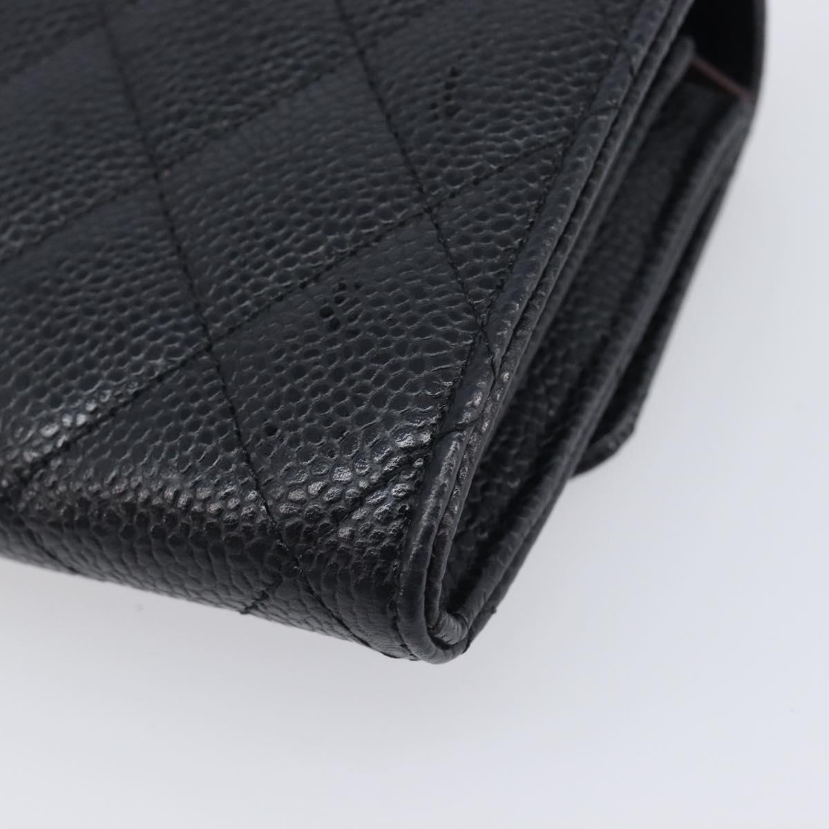 CHANEL Matelasse Long Wallet Caviar Skin Black Gold CC Auth 211076M