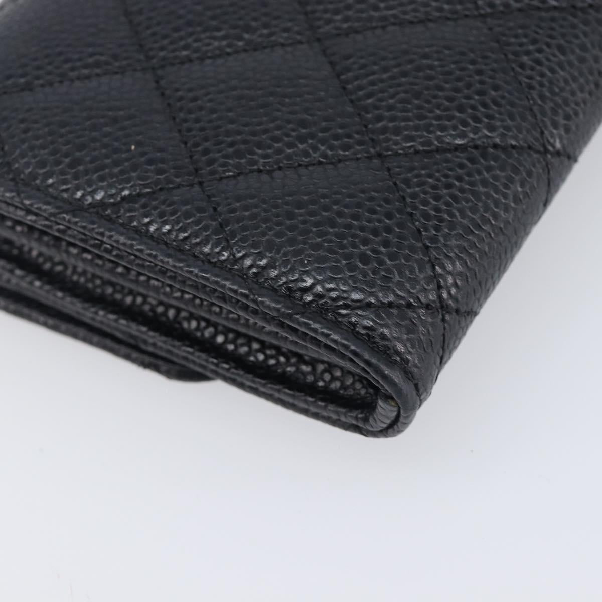 CHANEL Matelasse Long Wallet Caviar Skin Black Gold CC Auth 211076M