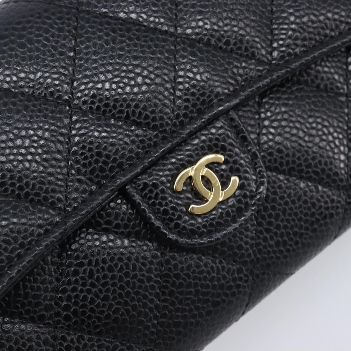 CHANEL Matelasse Long Wallet Caviar Skin Black Gold CC Auth 211076M