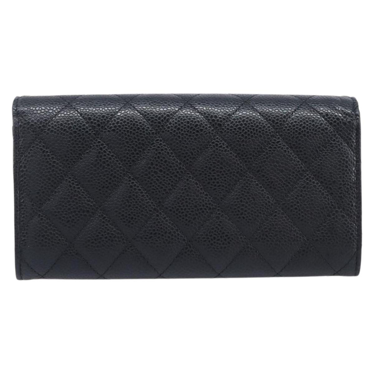 CHANEL Matelasse Long Wallet Caviar Skin Black Gold CC Auth 211076M