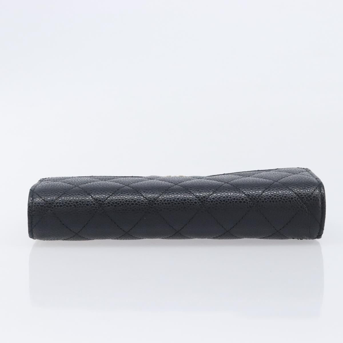 CHANEL Matelasse Long Wallet Caviar Skin Black Gold CC Auth 211076M