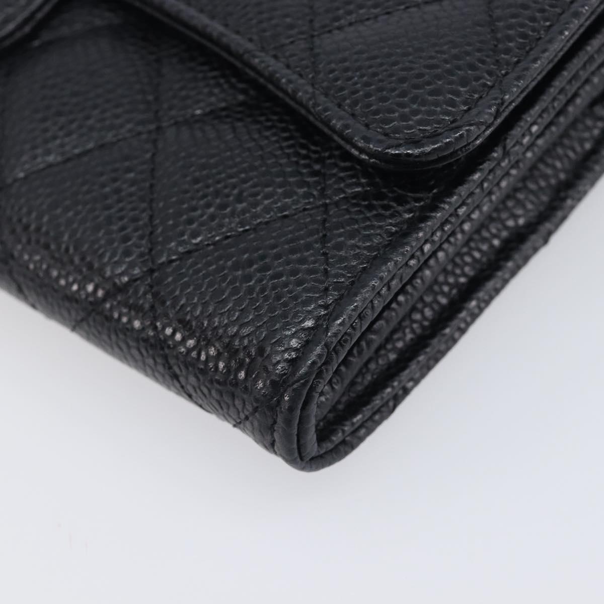 CHANEL Matelasse Long Wallet Caviar Skin Black Gold CC Auth 211076M