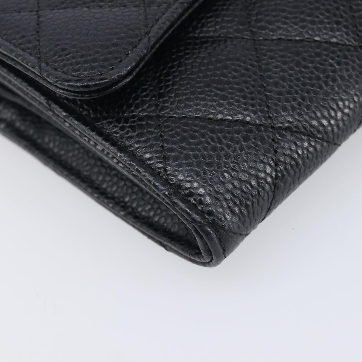 CHANEL Matelasse Long Wallet Caviar Skin Black Gold CC Auth 211076M