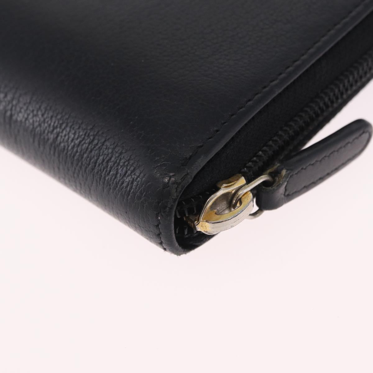 CHANEL Camelia Long Wallet Leather Black Gold Tone CC Auth 211077