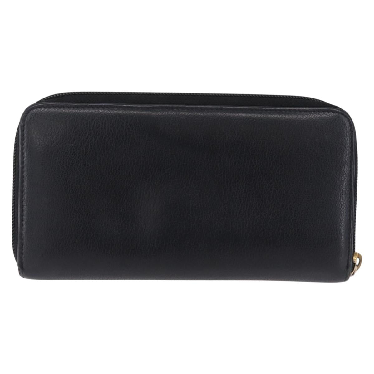 CHANEL Camelia Long Wallet Leather Black Gold Tone CC Auth 211077