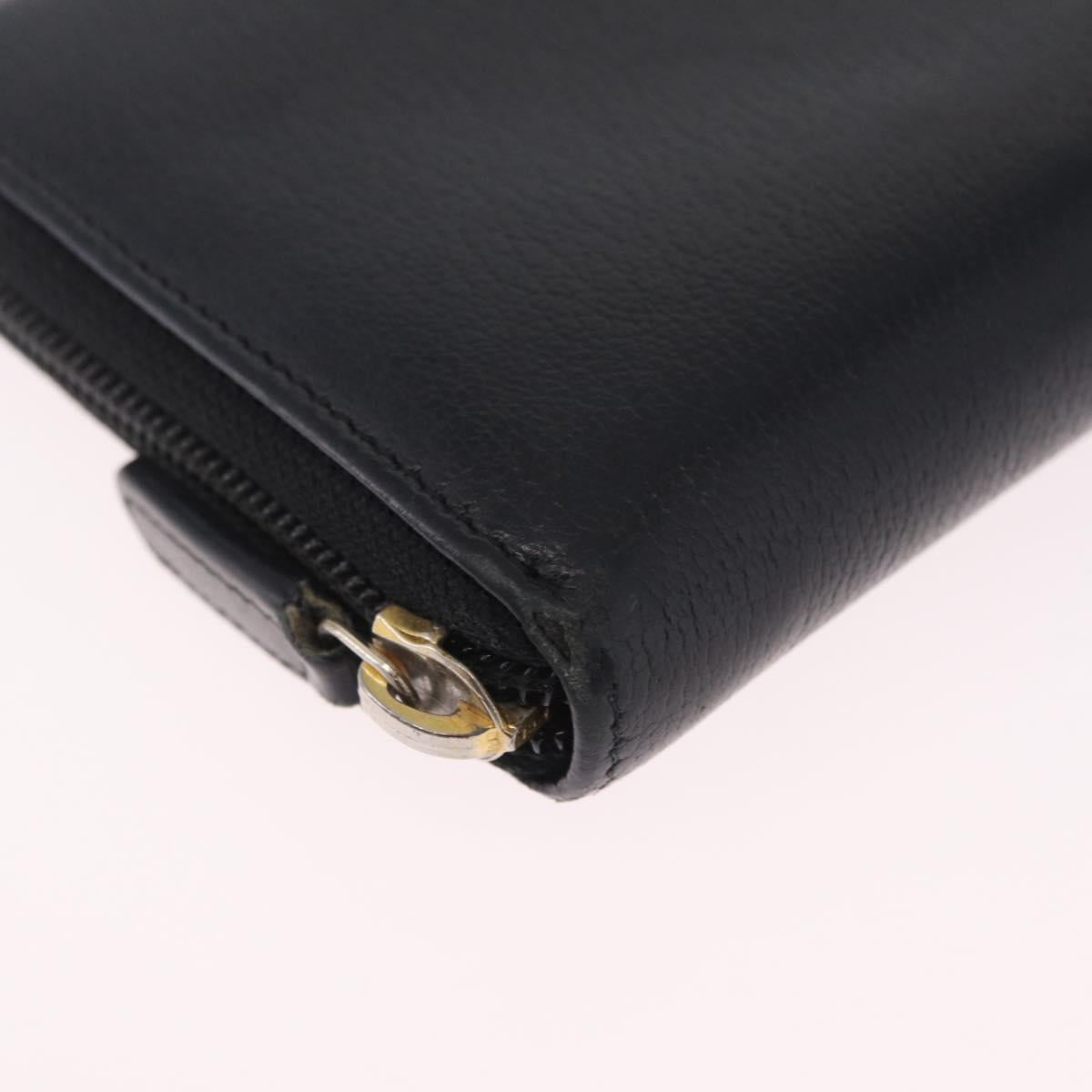 CHANEL Camelia Long Wallet Leather Black Gold Tone CC Auth 211077