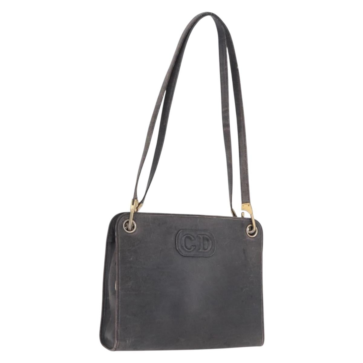 Christian Dior Shoulder Bag Leather Navy Gold Tone Auth 211098