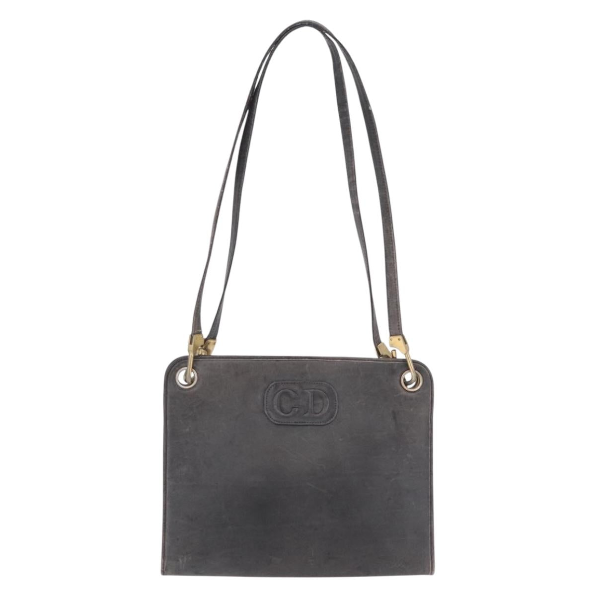 Christian Dior Shoulder Bag Leather Navy Gold Tone Auth 211098