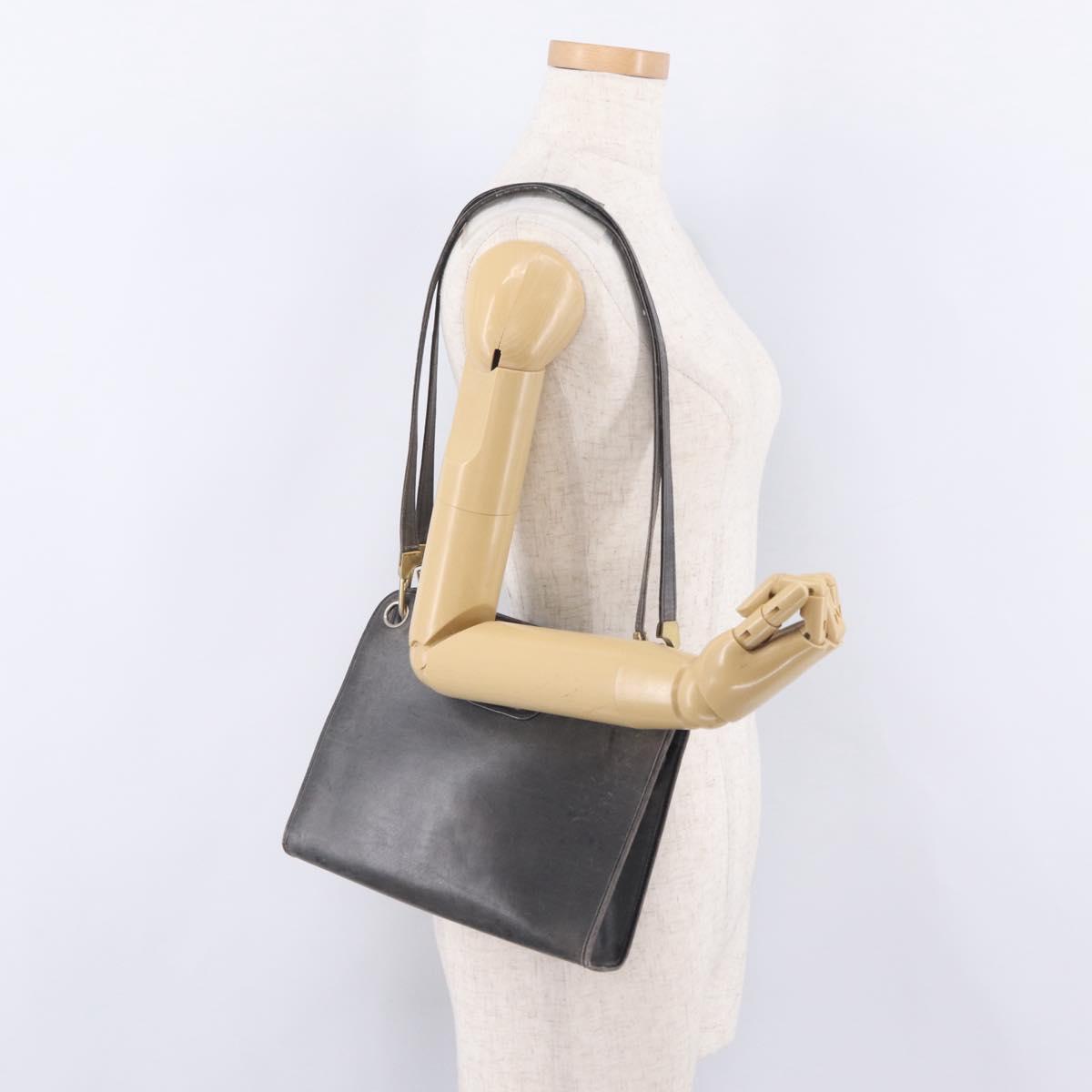 Christian Dior Shoulder Bag Leather Navy Gold Tone Auth 211098