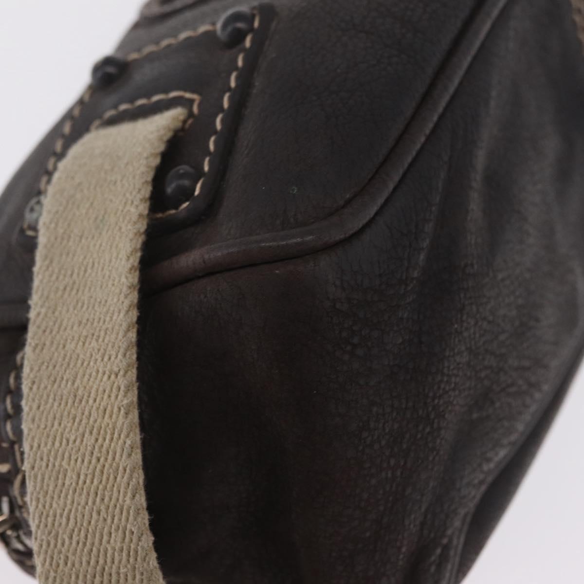 LOEWE Clutch Bag Leather Dark Brown Silver Auth 211101