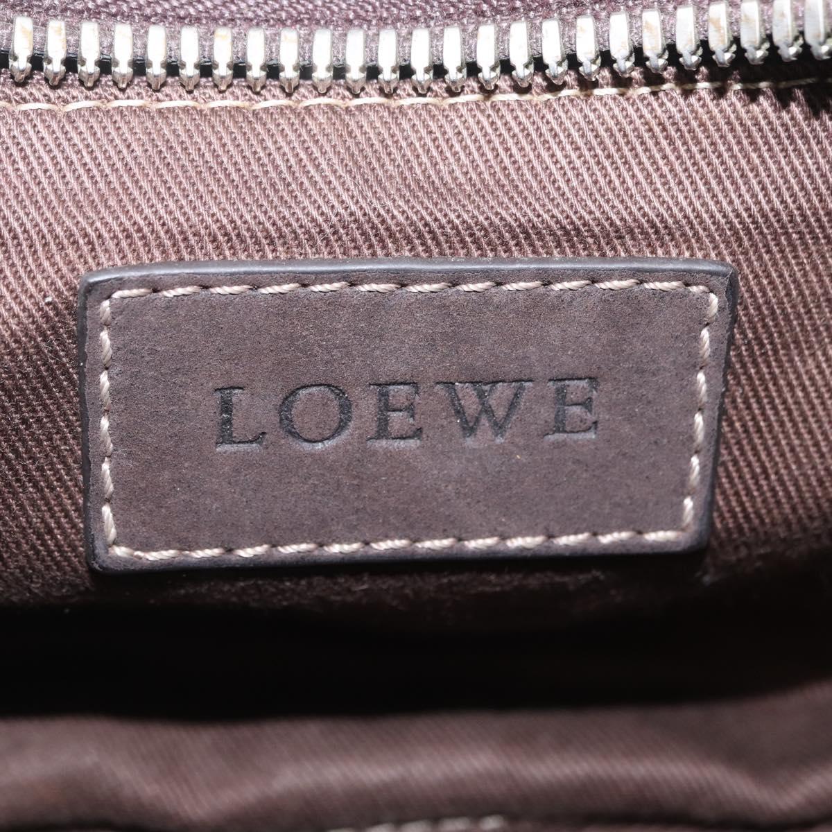 LOEWE Clutch Bag Leather Dark Brown Silver Auth 211101