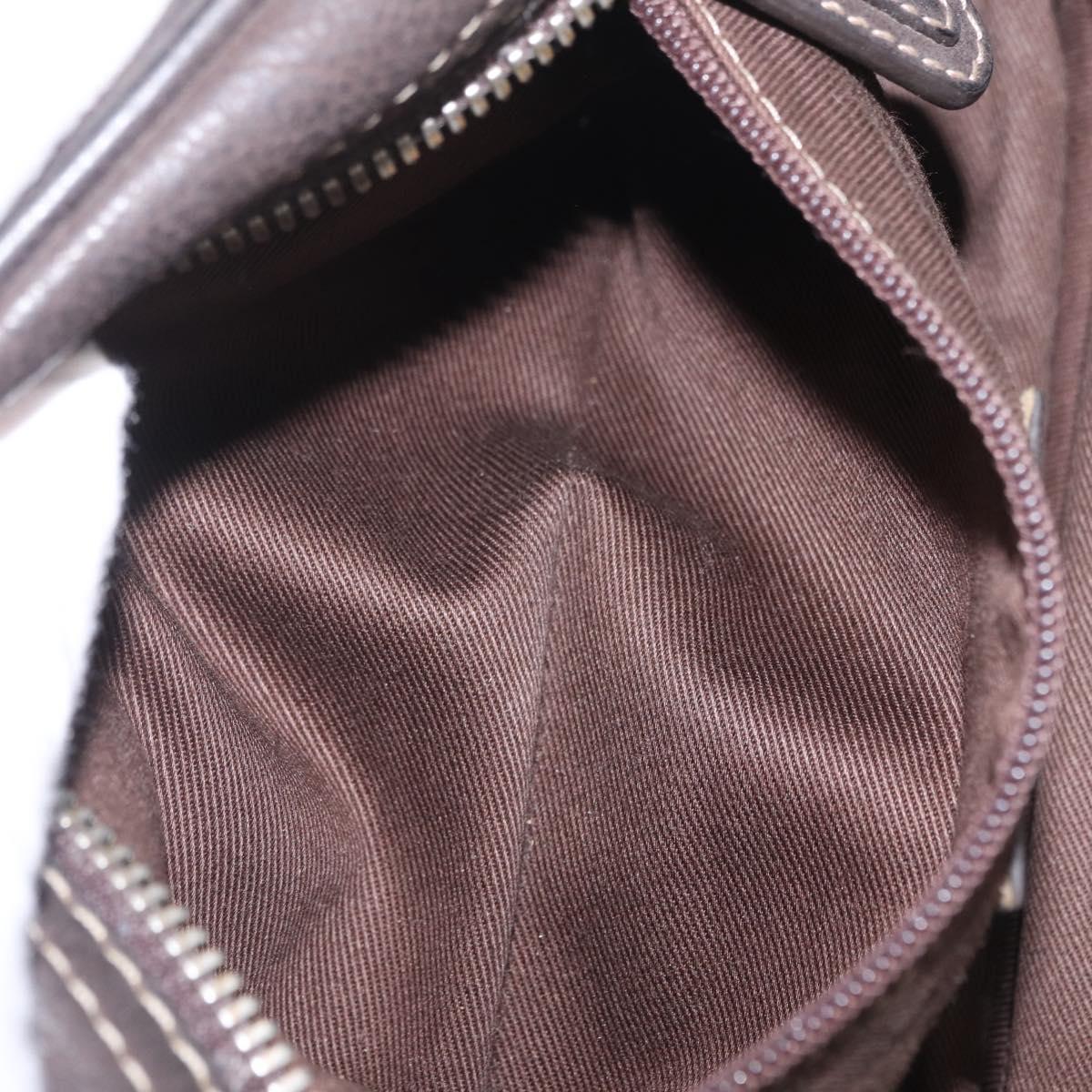 LOEWE Clutch Bag Leather Dark Brown Silver Auth 211101