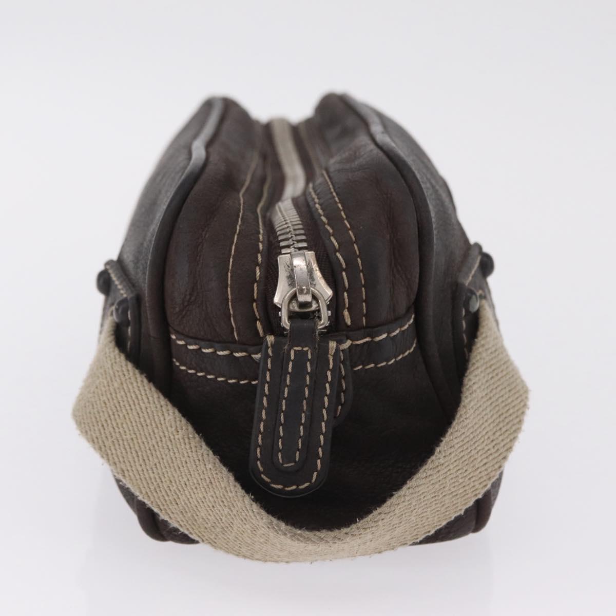 LOEWE Clutch Bag Leather Dark Brown Silver Auth 211101