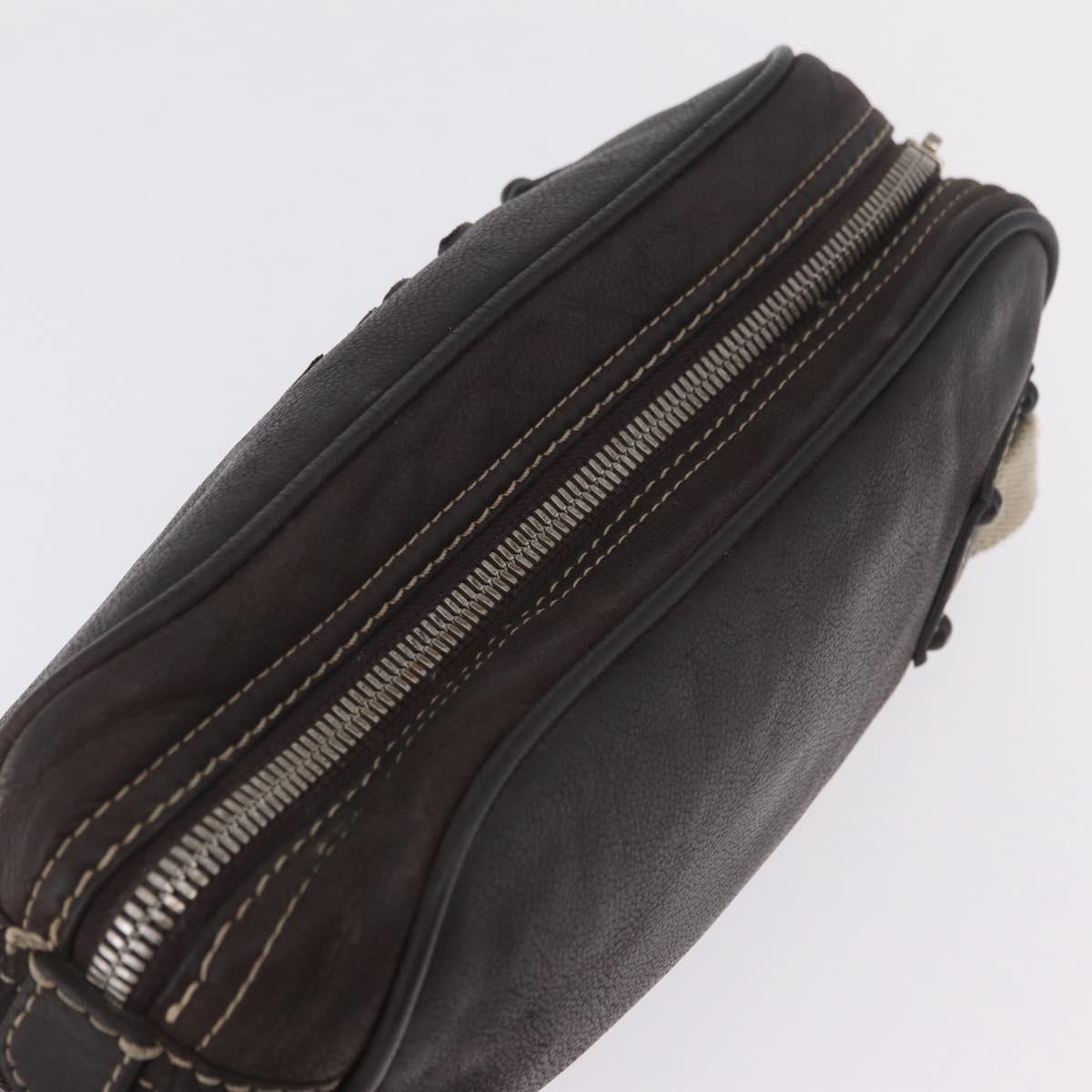 LOEWE Clutch Bag Leather Dark Brown Silver Auth 211101