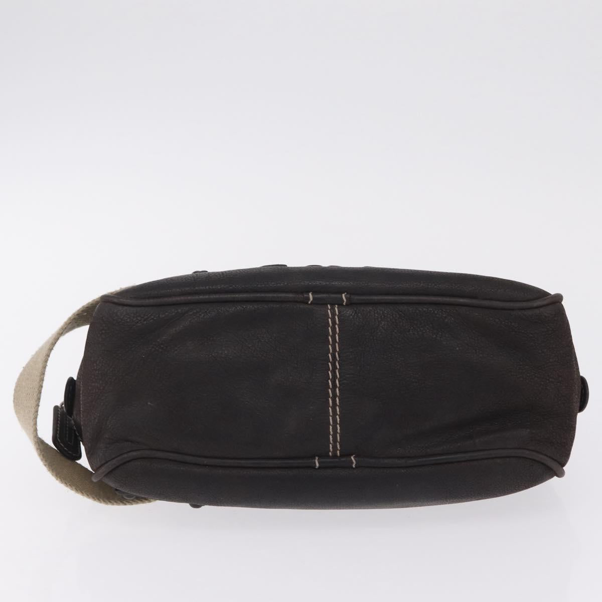 LOEWE Clutch Bag Leather Dark Brown Silver Auth 211101