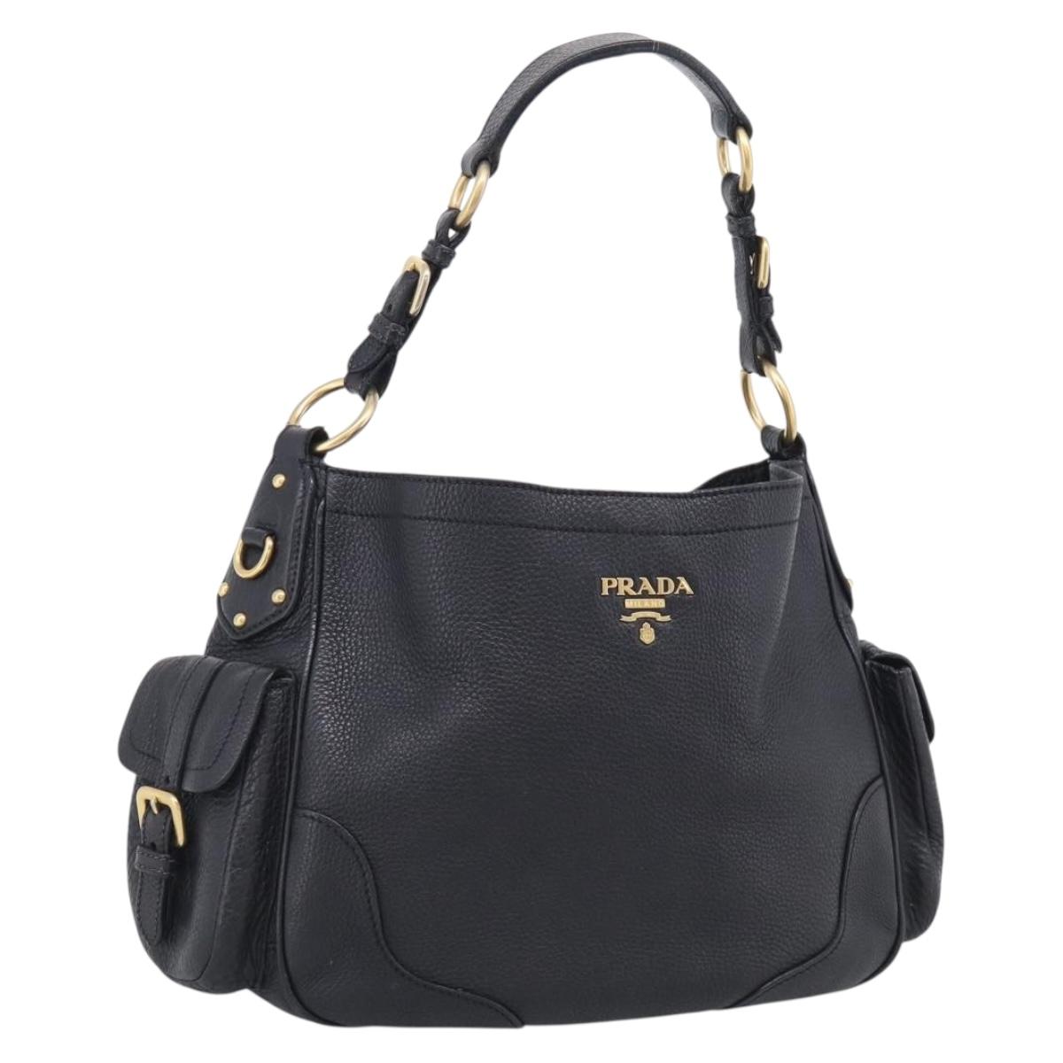 PRADA Shoulder Bag Leather Black Gold Auth 211133V
