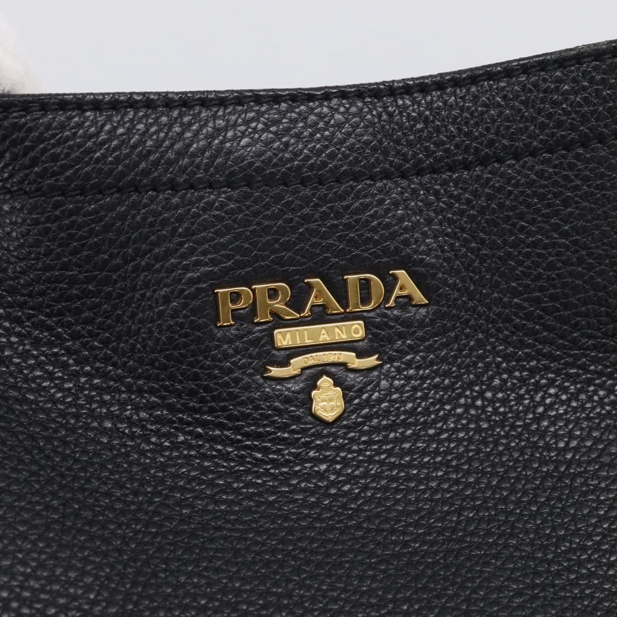 PRADA Shoulder Bag Leather Black Gold Auth 211133V