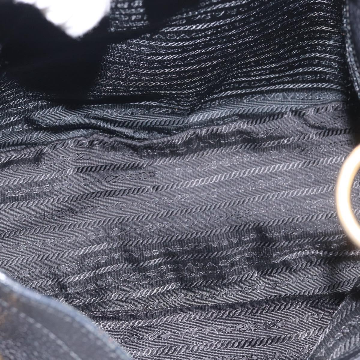 PRADA Shoulder Bag Leather Black Gold Auth 211133V