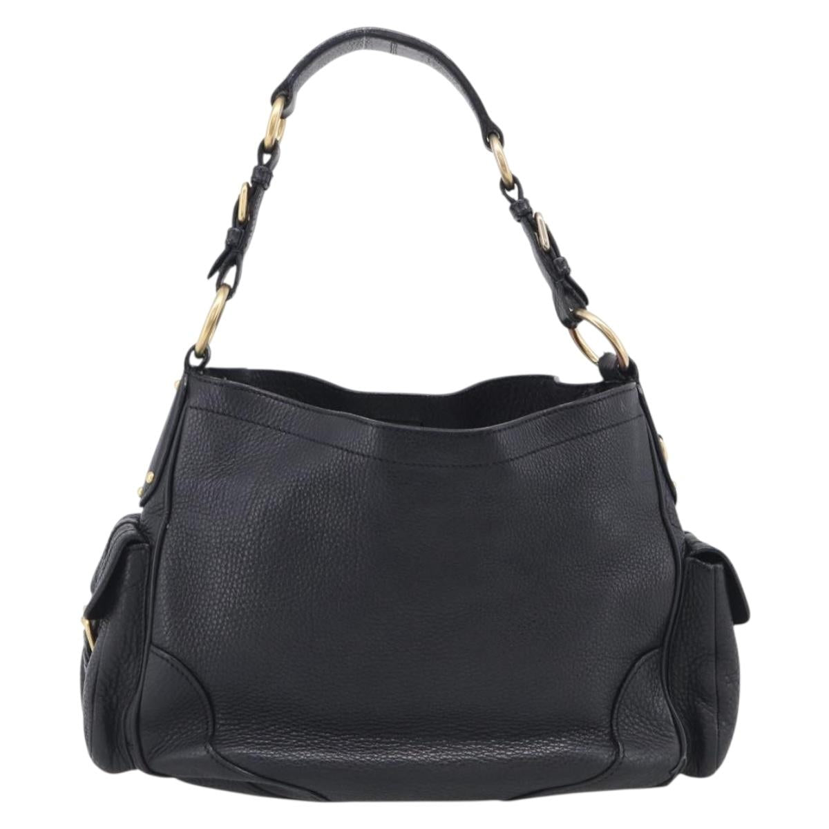 PRADA Shoulder Bag Leather Black Gold Auth 211133V