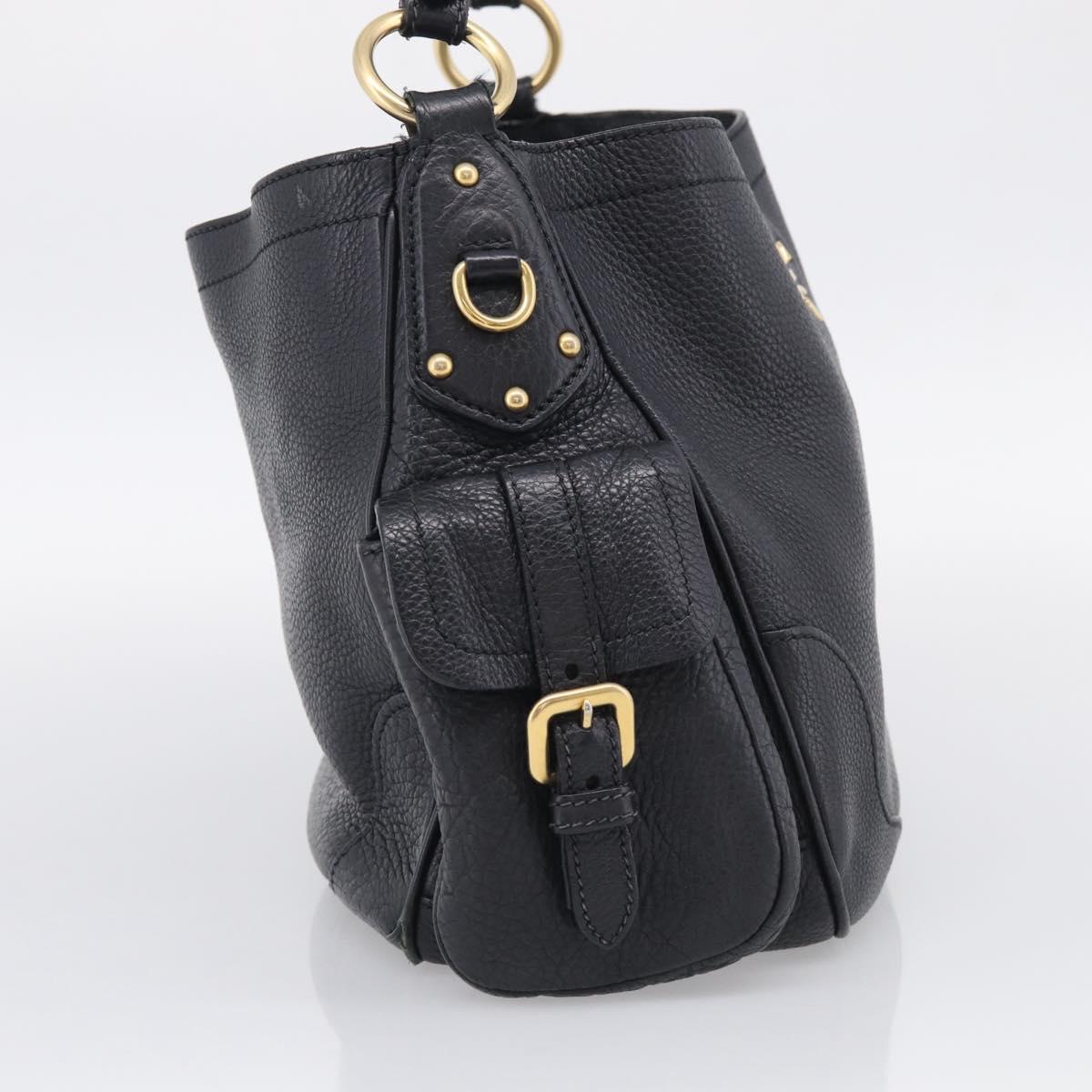 PRADA Shoulder Bag Leather Black Gold Auth 211133V