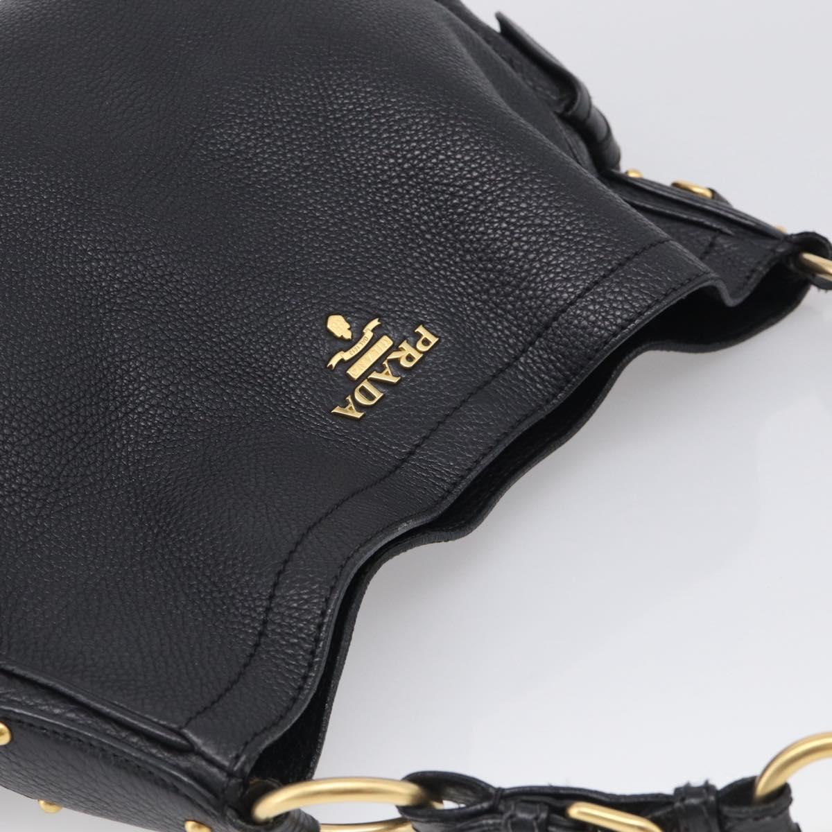 PRADA Shoulder Bag Leather Black Gold Auth 211133V