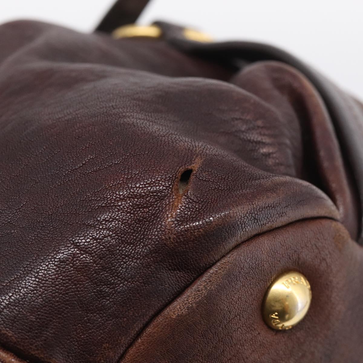 PRADA Tote Bag Leather 2way Brown Gold Auth 211140A