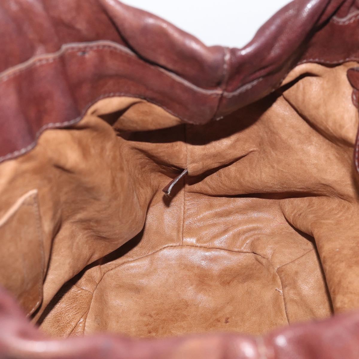 PRADA Tote Bag Leather 2way Brown Gold Auth 211140A