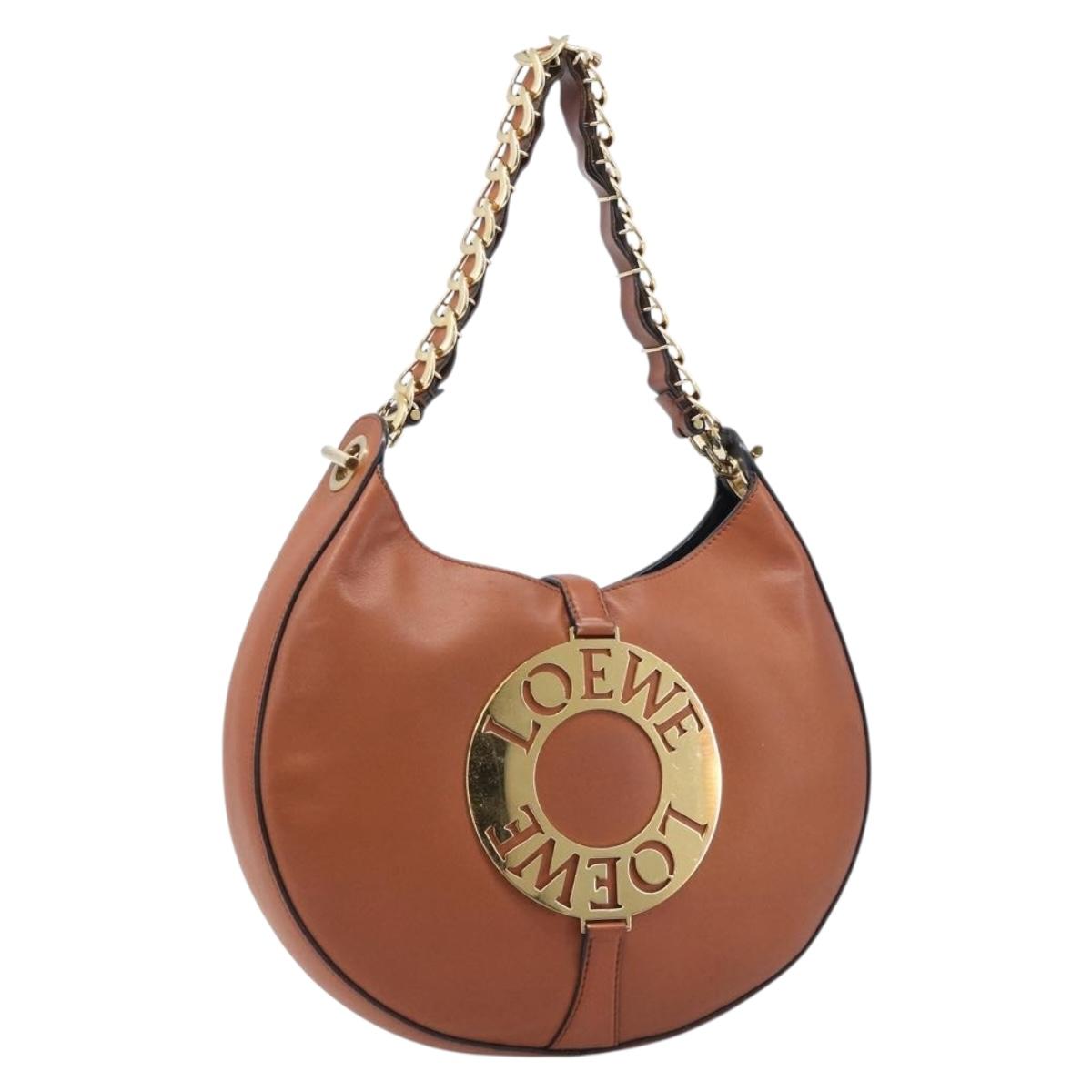 LOEWE Joyce Small Chain Shoulder Bag Leather Brown Gold Auth 211154V