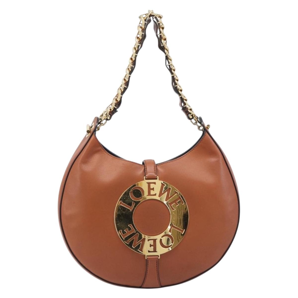 LOEWE Joyce Small Chain Shoulder Bag Leather Brown Gold Auth 211154V
