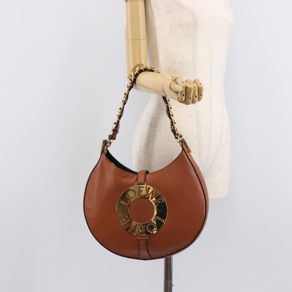 LOEWE Joyce Small Chain Shoulder Bag Leather Brown Gold Auth 211154V