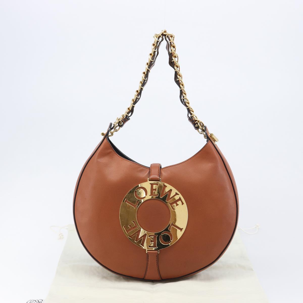 LOEWE Joyce Small Chain Shoulder Bag Leather Brown Gold Auth 211154V
