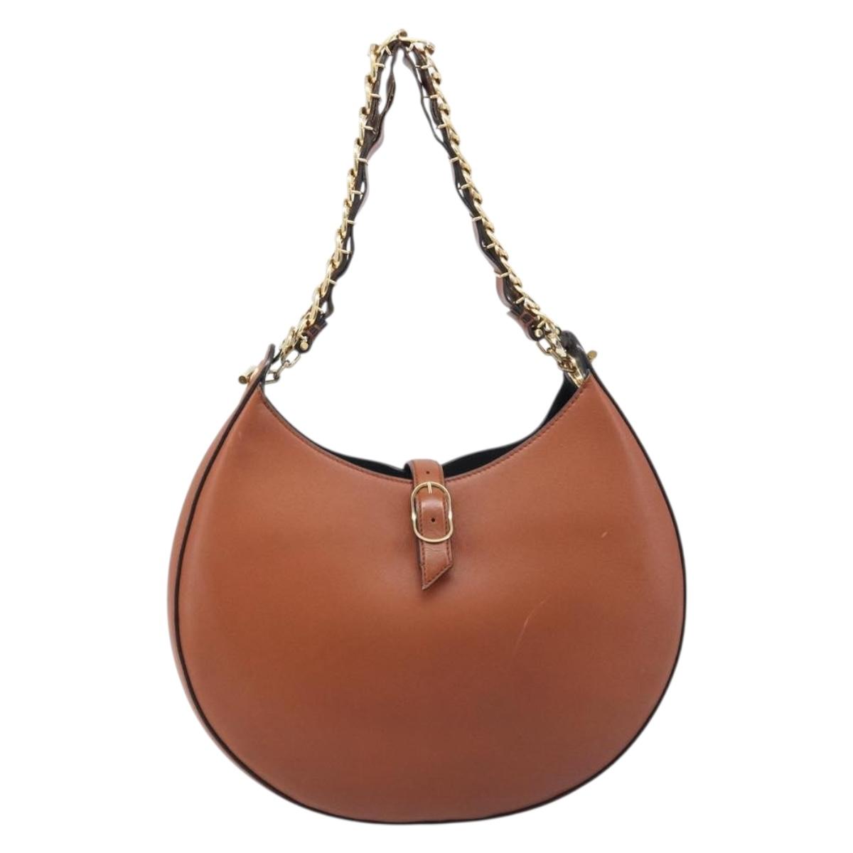 LOEWE Joyce Small Chain Shoulder Bag Leather Brown Gold Auth 211154V