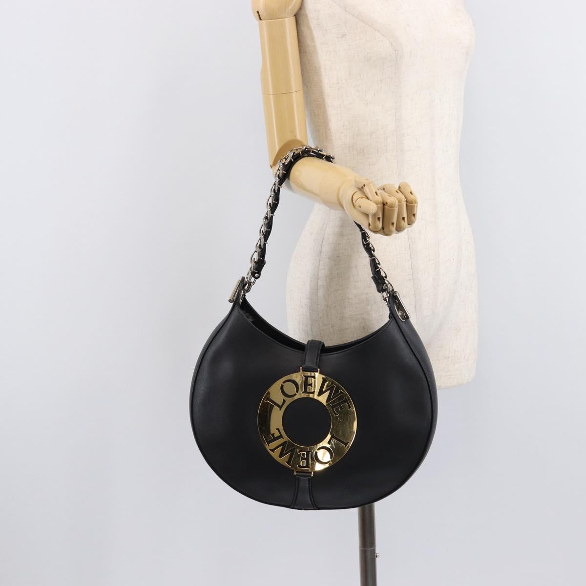 LOEWE Joyce Small Chain Shoulder Bag Leather Black Silver Auth 211155M