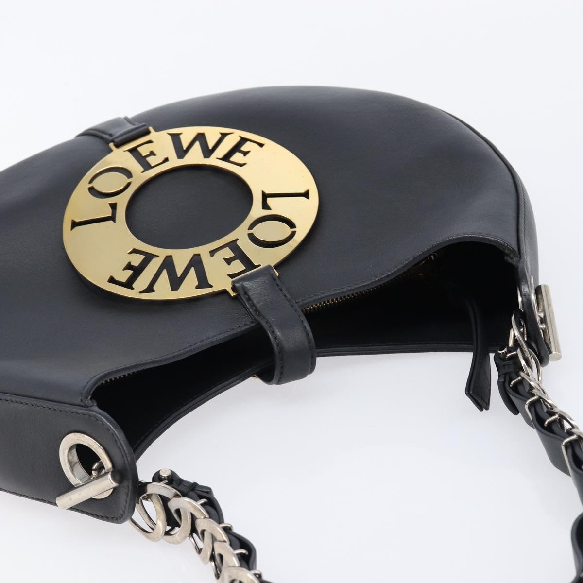 LOEWE Joyce Small Chain Shoulder Bag Leather Black Silver Auth 211155M