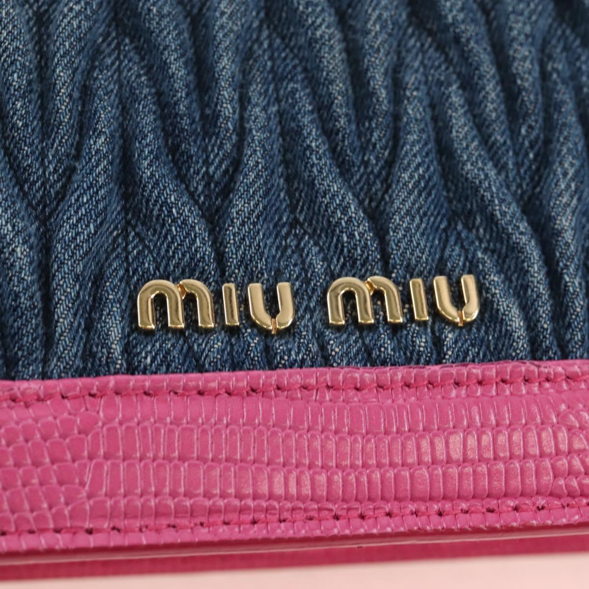 Miu Miu Matelasse Chain Shoulder Bag Denim Leather Navy Gold Tone Auth 211181M