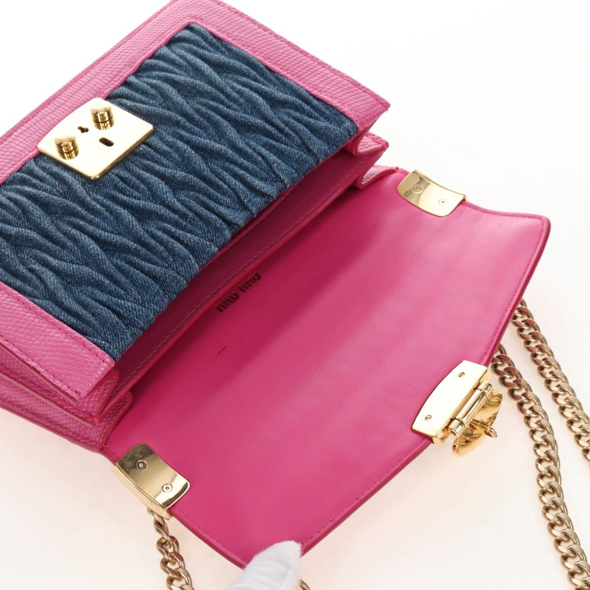 Miu Miu Matelasse Chain Shoulder Bag Denim Leather Navy Gold Tone Auth 211181M