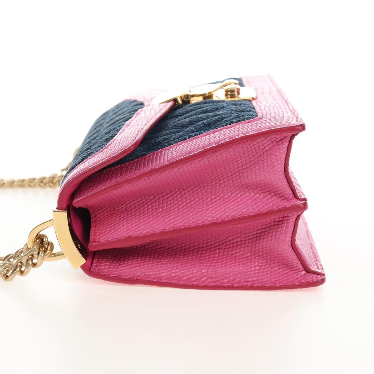 Miu Miu Matelasse Chain Shoulder Bag Denim Leather Navy Gold Tone Auth 211181M