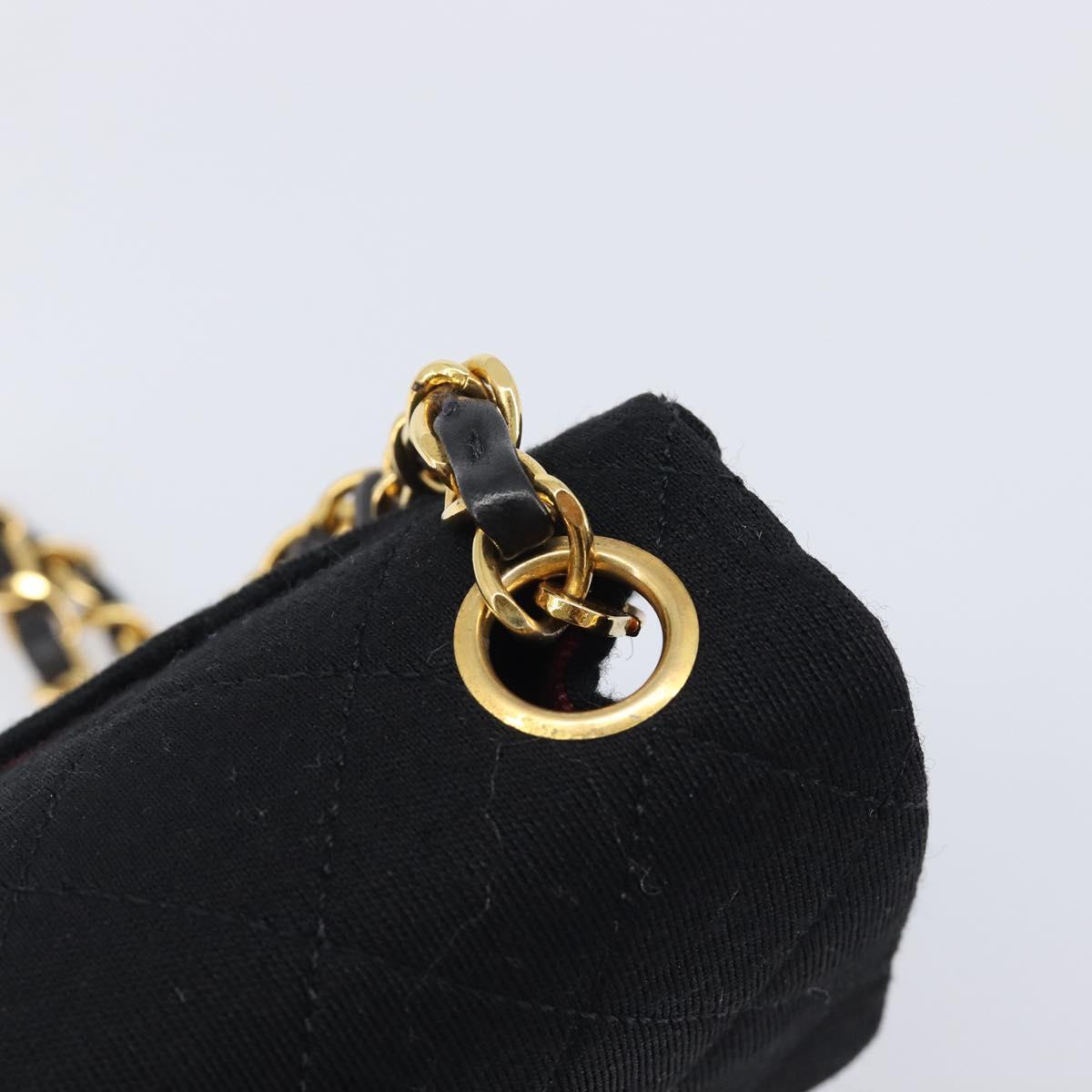 CHANEL Mini Matelasse 18 Chain Shoulder Bag Cotton Black Gold CC Auth 211216SAV