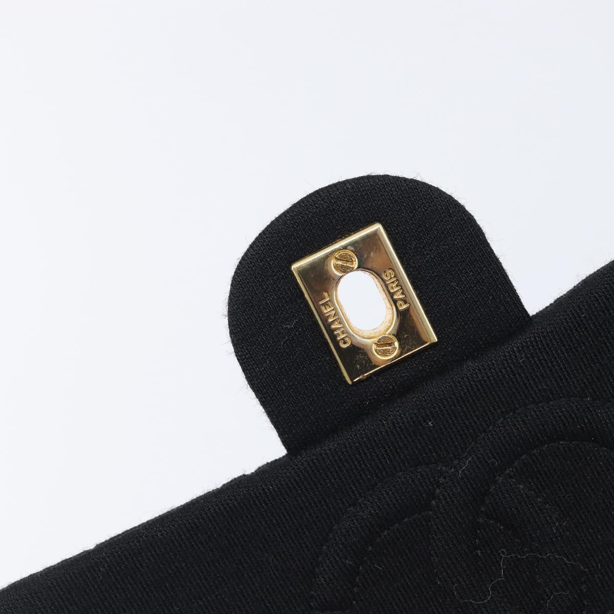 CHANEL Mini Matelasse 18 Chain Shoulder Bag Cotton Black Gold CC Auth 211216SAV