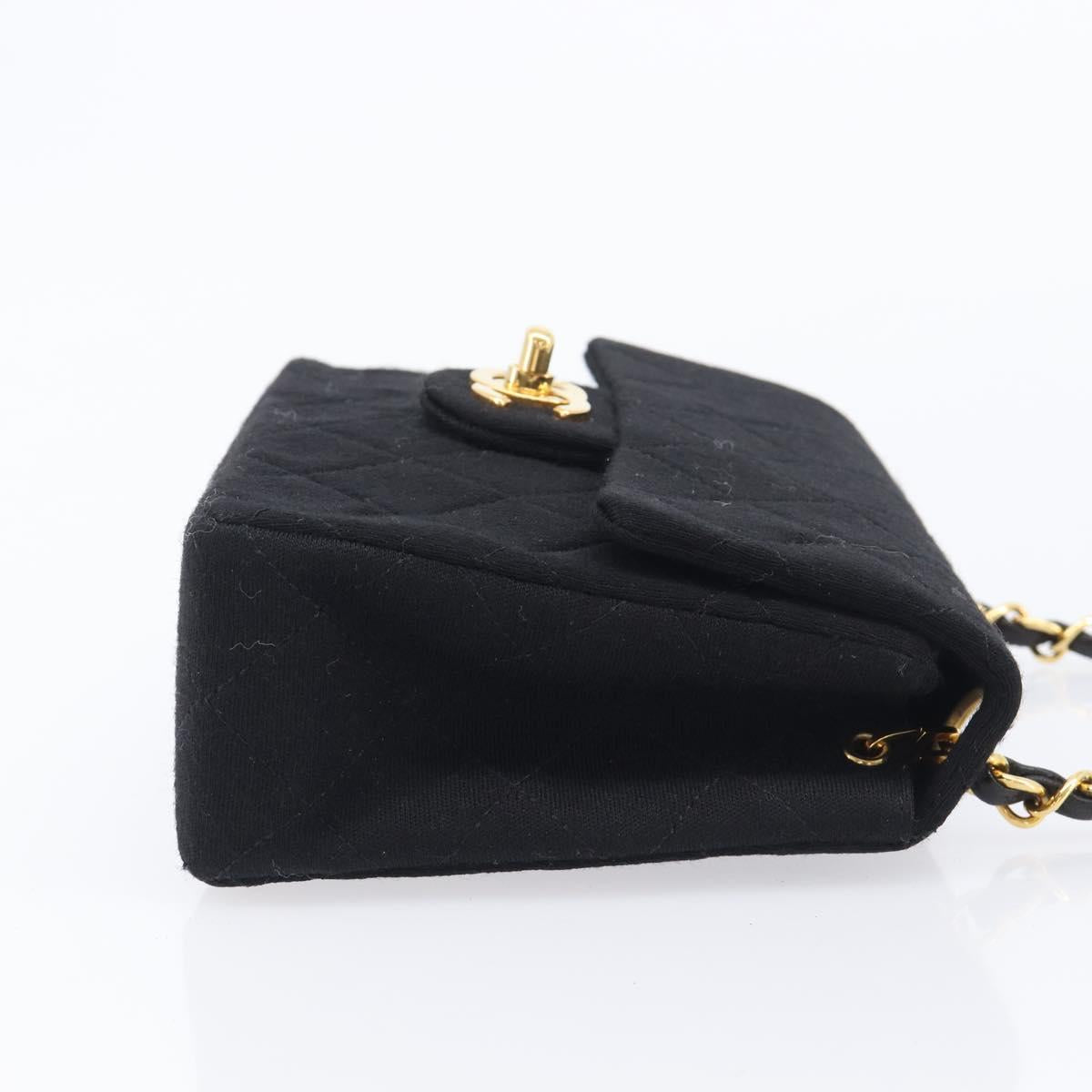 CHANEL Mini Matelasse 18 Chain Shoulder Bag Cotton Black Gold CC Auth 211216SAV