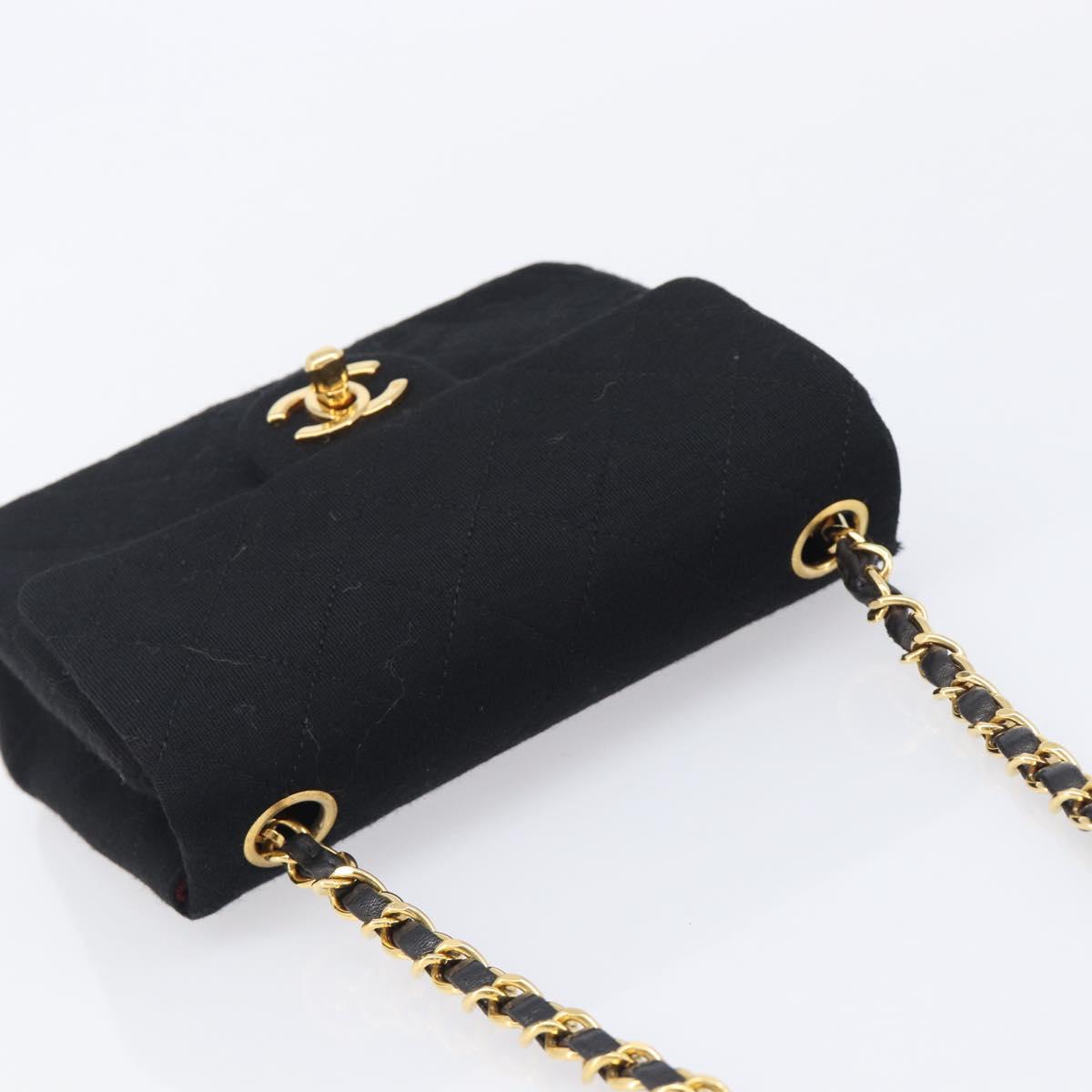 CHANEL Mini Matelasse 18 Chain Shoulder Bag Cotton Black Gold CC Auth 211216SAV
