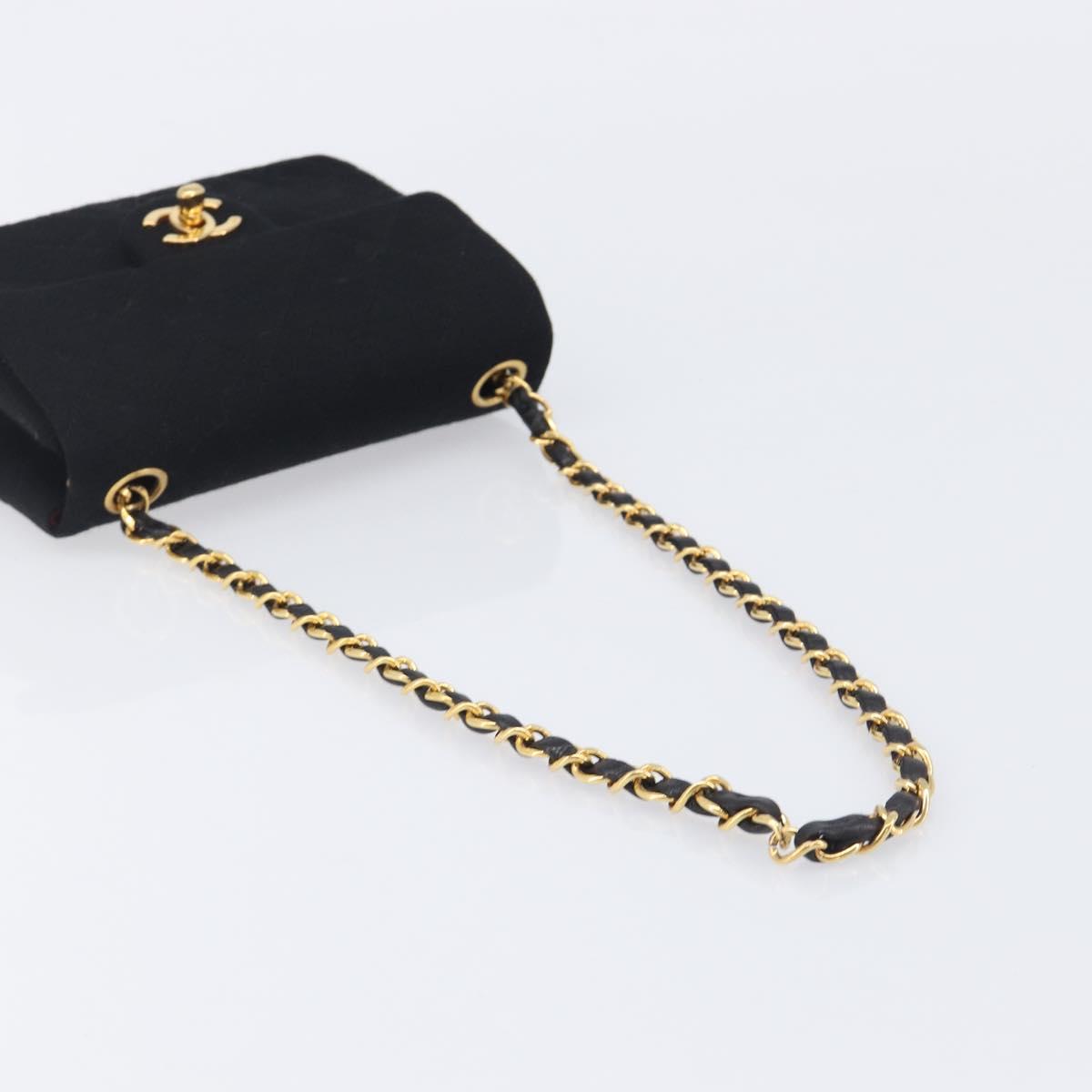 CHANEL Mini Matelasse 18 Chain Shoulder Bag Cotton Black Gold CC Auth 211216SAV